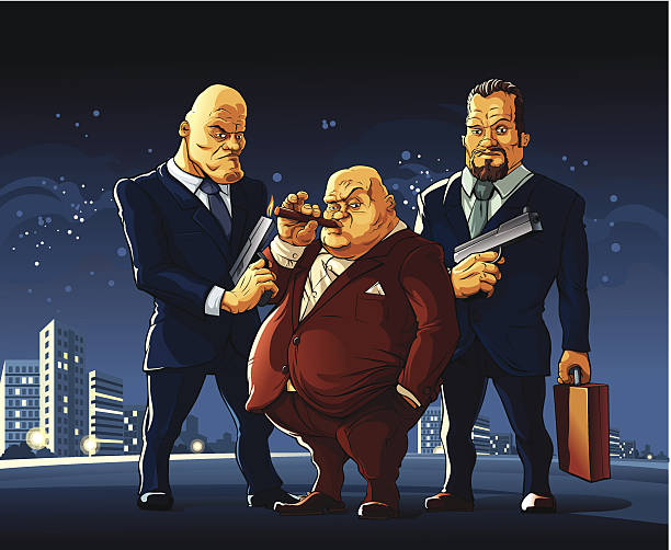 Illustration of a gangster story explaining the pin tactic in chess for kids